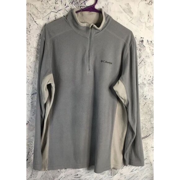 Columbia Large Mens Fleece Pullover Sweater Light Gray 1/3 Zip High/Mock Neck - Picture 1 of 12